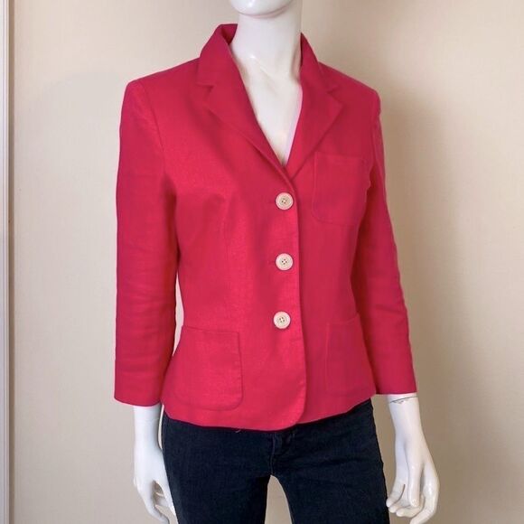 Chaps  Ralph  Lauren Hot Pink Linen Blazer Jacket  Size 4 - Picture 1 of 6